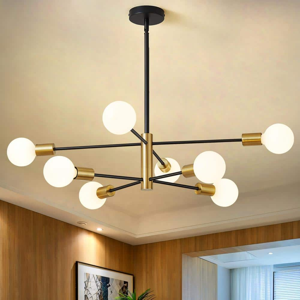 Kaisite Modern Sputnik Chandelier 8-light Black And Gold Chandeliers 