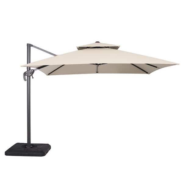 Furniture of America Hostin 10 ft. Steel Cantilever Crank Tilt And 360 Patio Umbrella in Beige