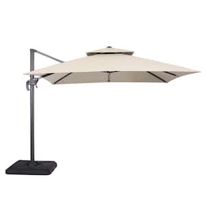 2pc Hostin 10 ft. Steel Cantilever Crank Tilt And 360 Square Patio Umbrella in Beige With Base