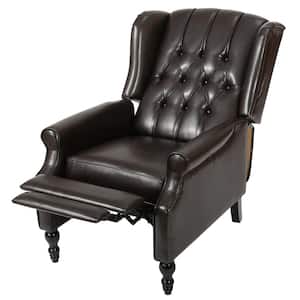 Walter 35 in. Width Big and Tall Dark Brown Faux Leather Nailhead Trim Wing Chair Recliner
