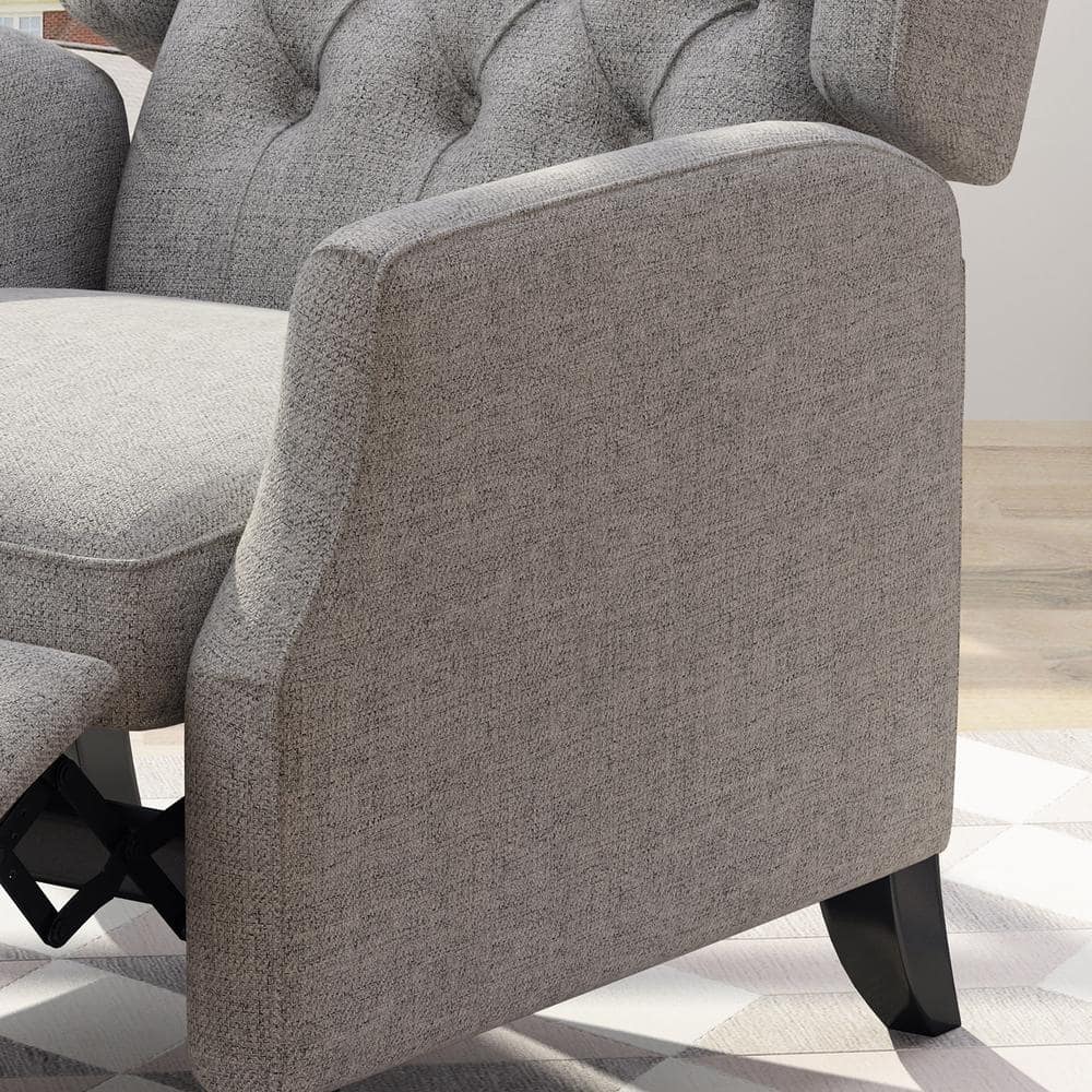 Gray Handcrafted Wingback Recliner with Tufted Upholstery