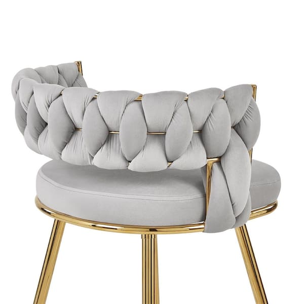 34.25 in. Braided Bar Stools Set Counter Height Kitchen Island Stools w/ Back Support, Gray Metal Bar Chairs (Set of 2)