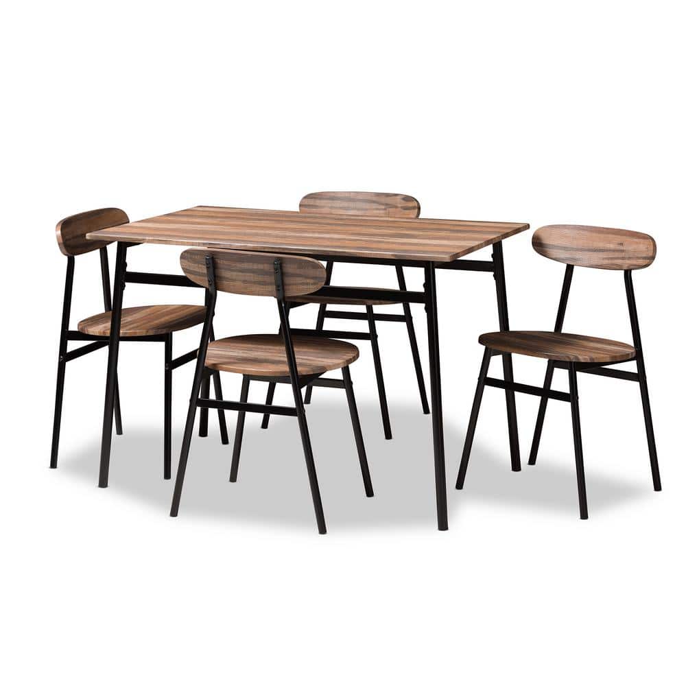 Darcia Rustic & Industrial Brown Wood and Matte Black 5-Piece Dining Set