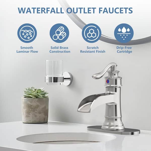 Single Handle Single Hole Bathroom Faucet with Drain Kit Included and Corrosion Resistant, Detachable in Brushed Nickel