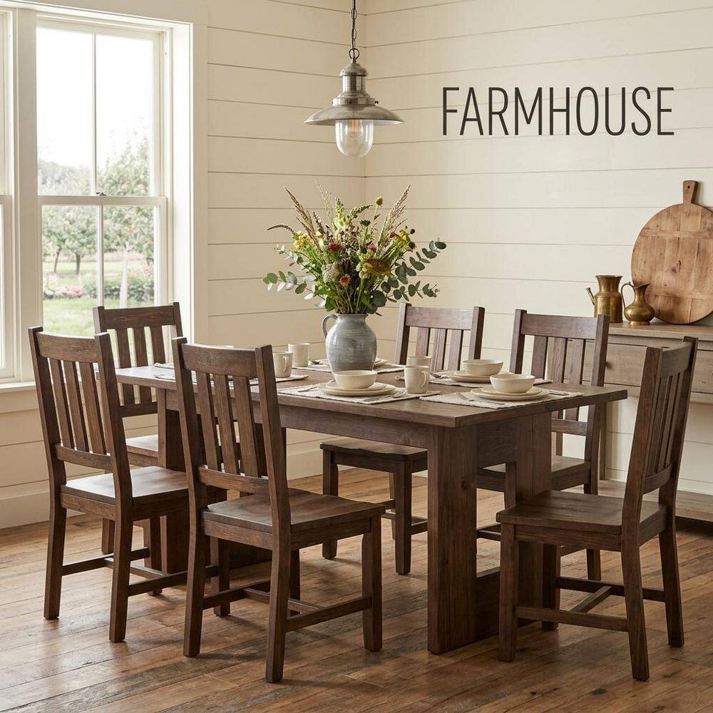 Roesler Walnut Solid Wood Dining Table with Hollow Design Double Pedestal, 63 In. Long Wood Dining Table Seats 6