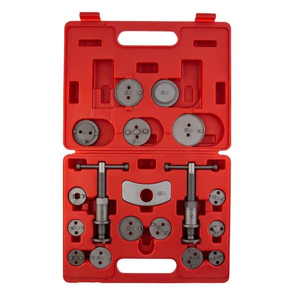 SUNEX TOOLS Master Disc Brake Caliper Tool Set w Wind Back Kit,  Compressor/Spreader for Brake Pad Replacement, 18-Pieces Brake Tools 3930 -  The Home Depot