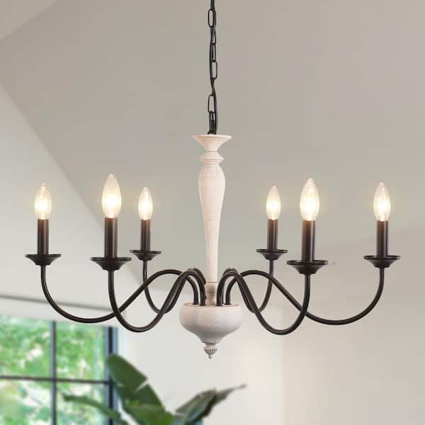 LWYTJO Tinoco 6-Light Distressed White/Black Classic Candle Style Dimmable Traditional Chandelier with No Bulbs Included