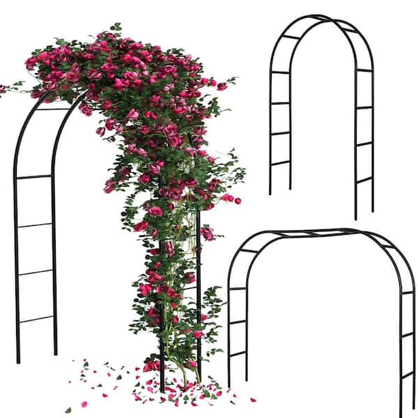 Unbranded 3 Pcs Metal Garden Arbor Trellis 7.9 ft. 2-Way Assemble Durable Black