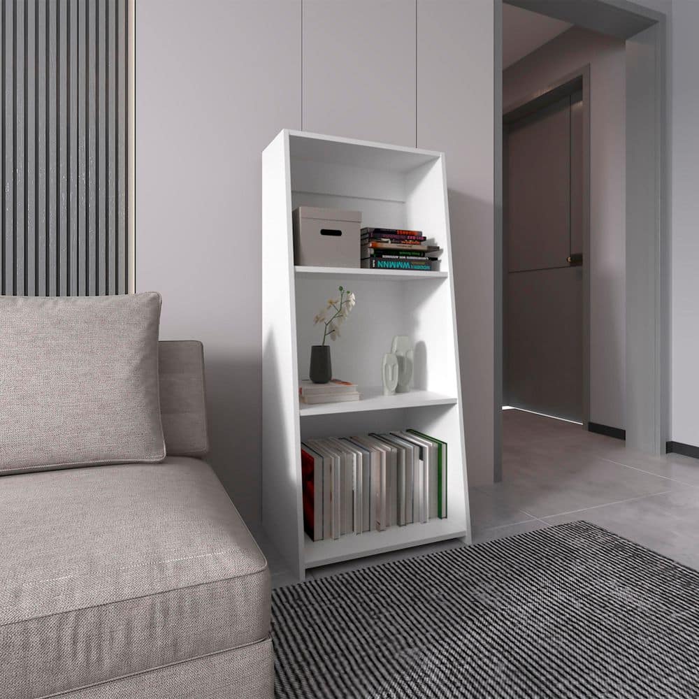 47 in. Tall White Wood 3-Shelf Standard Bookcase with Interior Shelves, Storage
