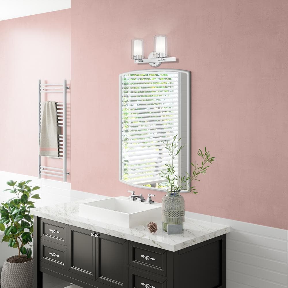 Sleek Sophistication Polished Chrome 2-Light Vanity with Double-Glass Effect