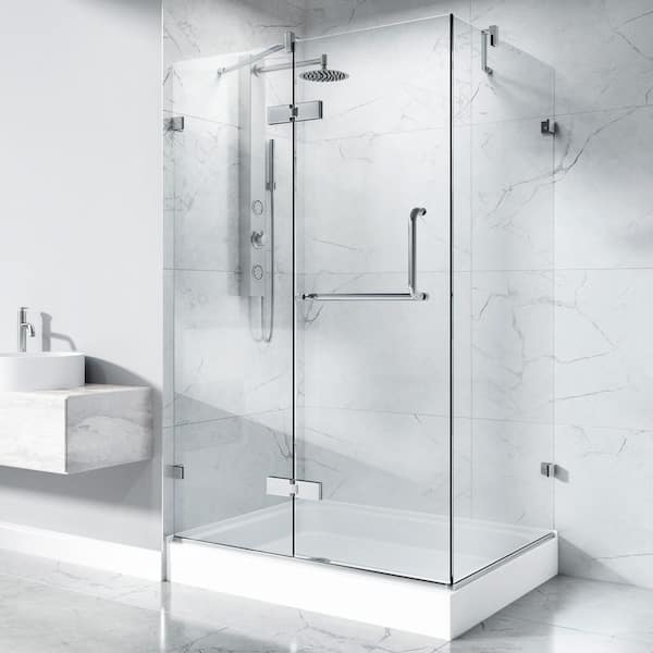 Monteray 32 in. L x 48 in. W x 79 in. H Frameless Pivot Rectangle Shower Enclosure Kit in Chrome with Clear Glass