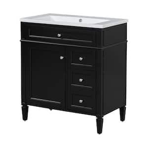 30 in. W x 18 in. D x 33 in. H Single Sink Freestanding Bath Vanity in Black with White Engineered Marble Top