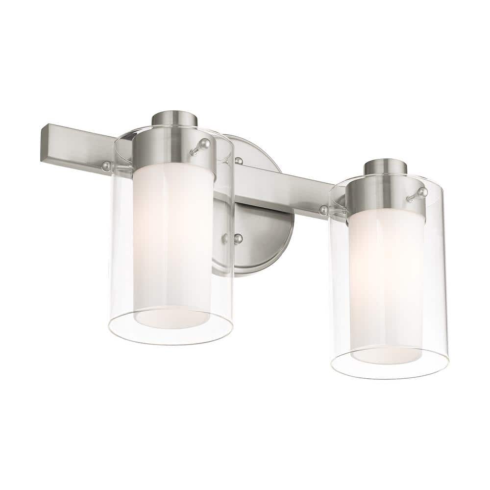 Sleek Manhattan Brushed Nickel 2-Light Vanity with Double-Glass