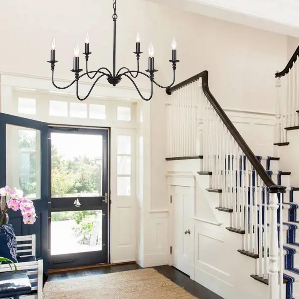 Black Iron 6-Light Adjustable Candle Chandelier