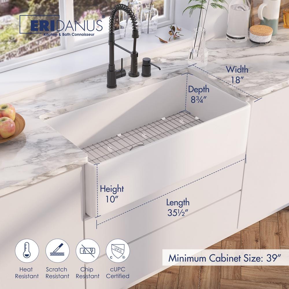 Denbigh 36'' White Fireclay Farmhouse Single Bowl Sink
