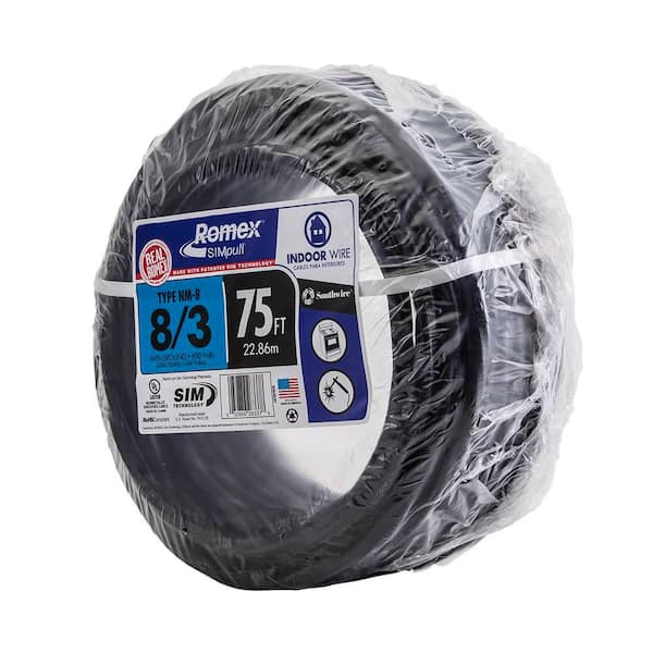 8/3 NM-B Equivalent to Romex Residential Indoor Wire Non-Metallic 75ft Cut Sheathed Cable