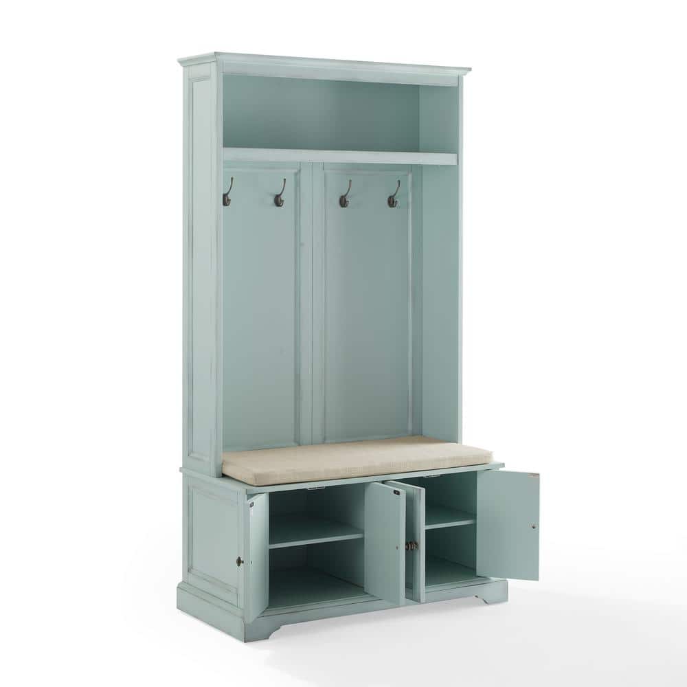 Holbrook Seafoam Blue Distressed Hall Tree with Storage Bench