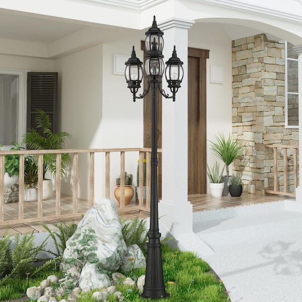 JAZAVA 3-Light Bronze Aluminum Hardwired Outdoor Waterproof Post