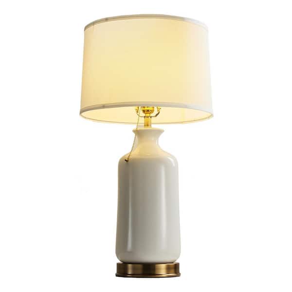 PAUMAN 26 in. White Ceramic Table Lamp with Fabric Shade