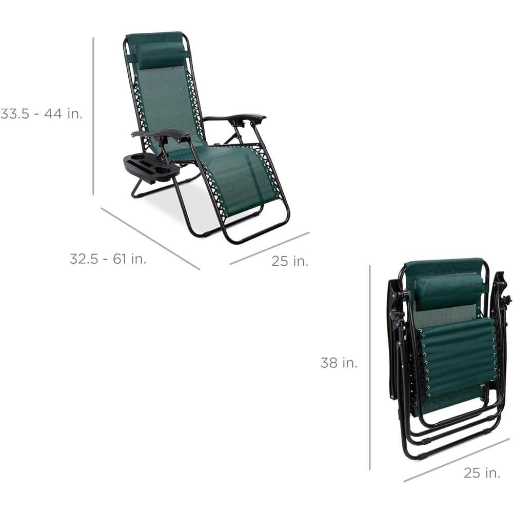 Forest Green Adjustable Zero Gravity Patio Lounger with Cup Holders