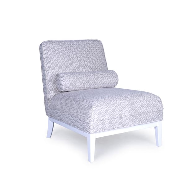 Pasargad Home Firenze White Poly and Cotton Upholstery Geometric Print Lounge Chair with Pillow Included