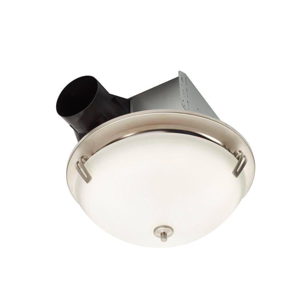 Broan Nutone Invent Decorative Satin Nickel 100 Cfm Ceiling Install Bathroom Exhaust Fan With Light And Globe Energy Star Aern100sn The Home Depot