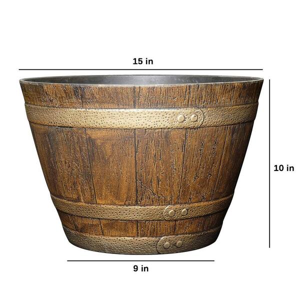 15 in. x 15 in. x 10 in. H Oak Brown Outdoor Resin Flower Pot