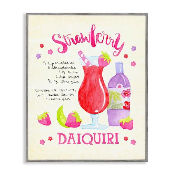 Stupell Industries Strawberry Daiquiri Recipe by Jessica Weifle Gray Framed Food Giclee Art Print 30 in. x 24 in.