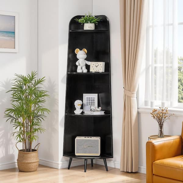 VECELO Tall Corner Shelf Cabinet 4 Tier 67 in. , Mid-Century