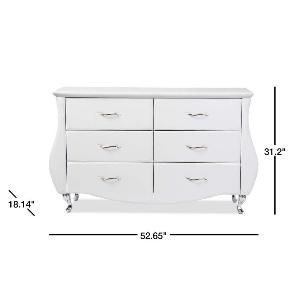 Enzo Luxe White Faux Leather 6-Drawer Horizontal Dresser