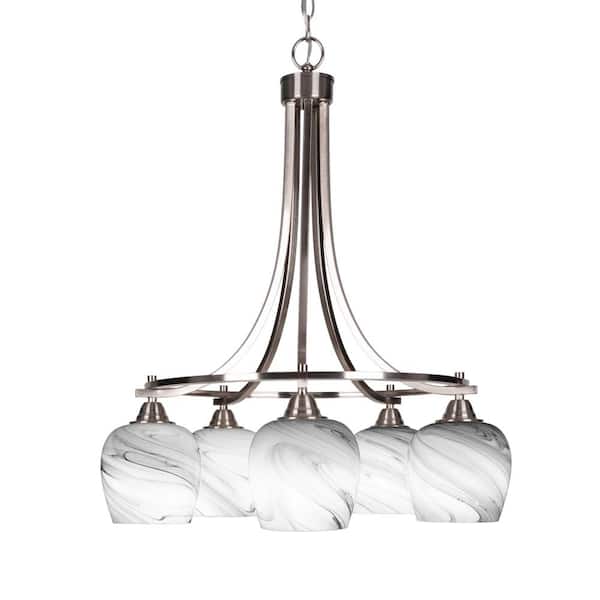 Unbranded Madison 5-Light Brushed Nickel Round Chandelier with 6 in. Onyx Swirl Glass Shades, No bulbs included