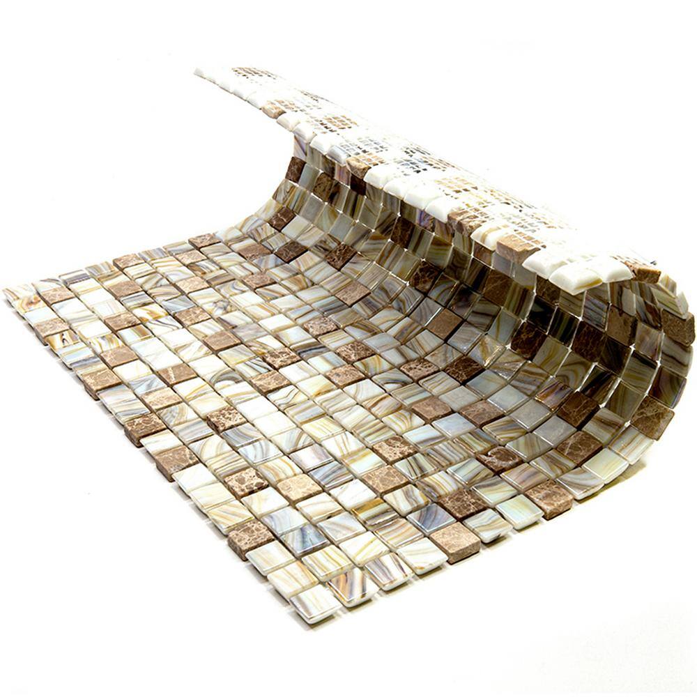 Mingles Beige and White Iridescent Glass Mosaic Tile
