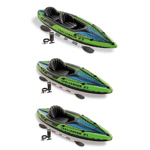 1-Person Inflatable Kayak (2-Pack) with 2-Person Inflatable Kayak with pump
