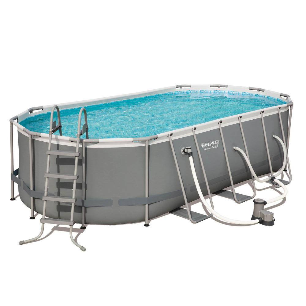 Gray 18' x 9' Oval Steel Frame Above Ground Pool Set