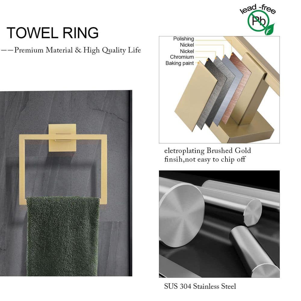 Brushed Gold 5-Piece Stainless Steel Bathroom Hardware Set