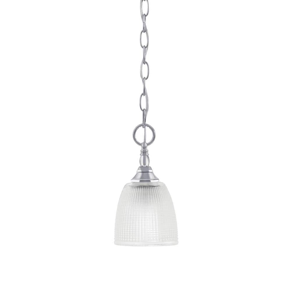 Elva 100-Watt 1-Light Chrome Shaded Pendant Light with 5 in. Clear Ribbed G