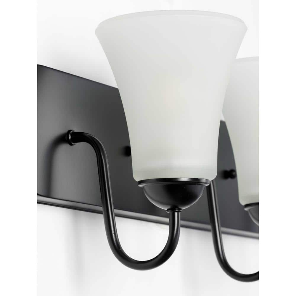 Matte Black Three-Light Bath Vanity with Etched Glass Shades