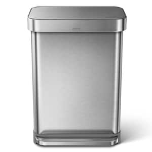 55 Liter Rectangular Step Trash Can with Liner Pocket, Brushed Stainless Steel