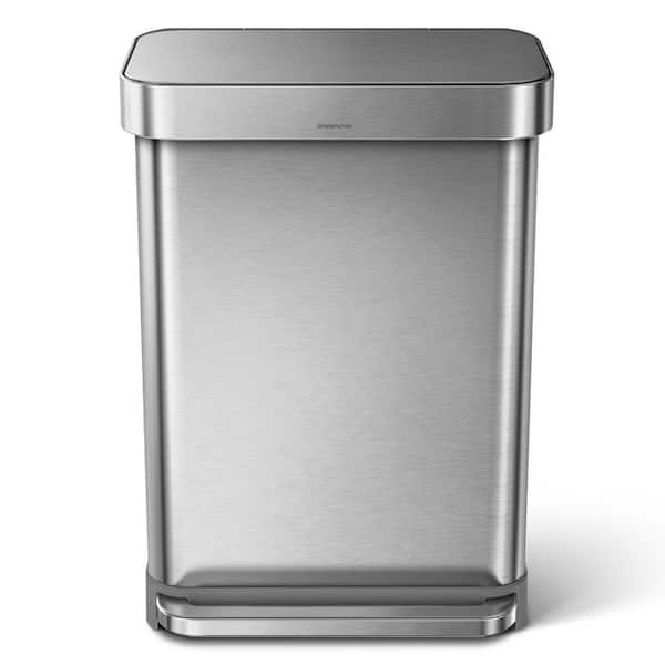 55 Liter Rectangular Step Trash Can with Liner Pocket, Brushed Stainless Steel