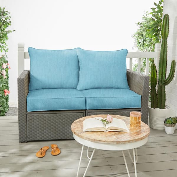 SORRA HOME 23 in. x 23.5 in. Sunbrella Cast Horizon Deep Seating Indoor/Outdoor Loveseat Cushion