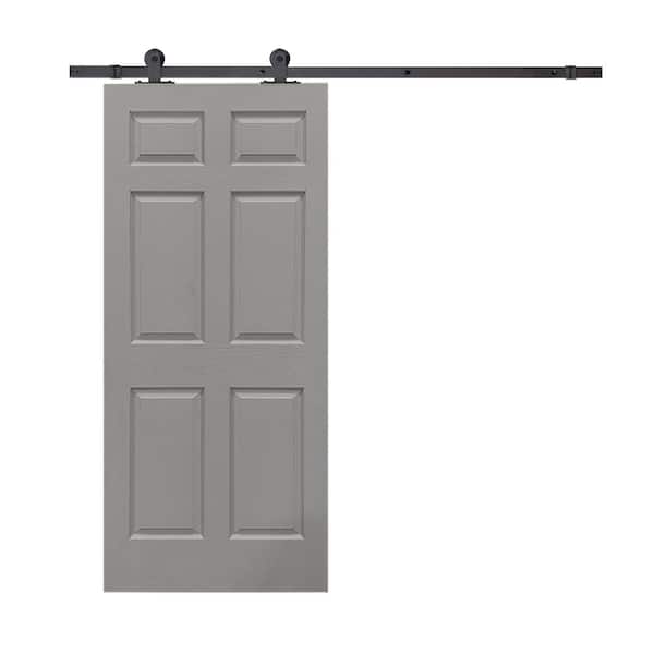 CALHOME 36 in. x 80 in. Light Gray Painted Composite MDF 6-Panel Interior Sliding Barn Door with Hardware Kit