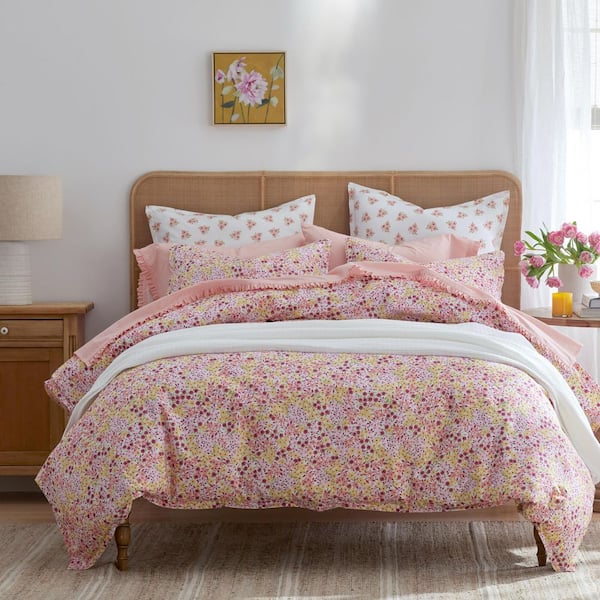 Company Cotton Sunshine and Blooms White Multi Mini Floral Full/Queen Cotton Percale Comforter