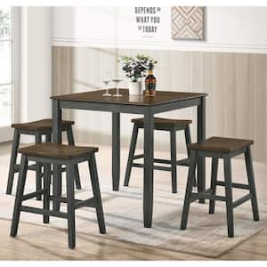 Hestor 5-Piece Wood Top Live Edge Oak and Antique Gray Counter Height Table Set