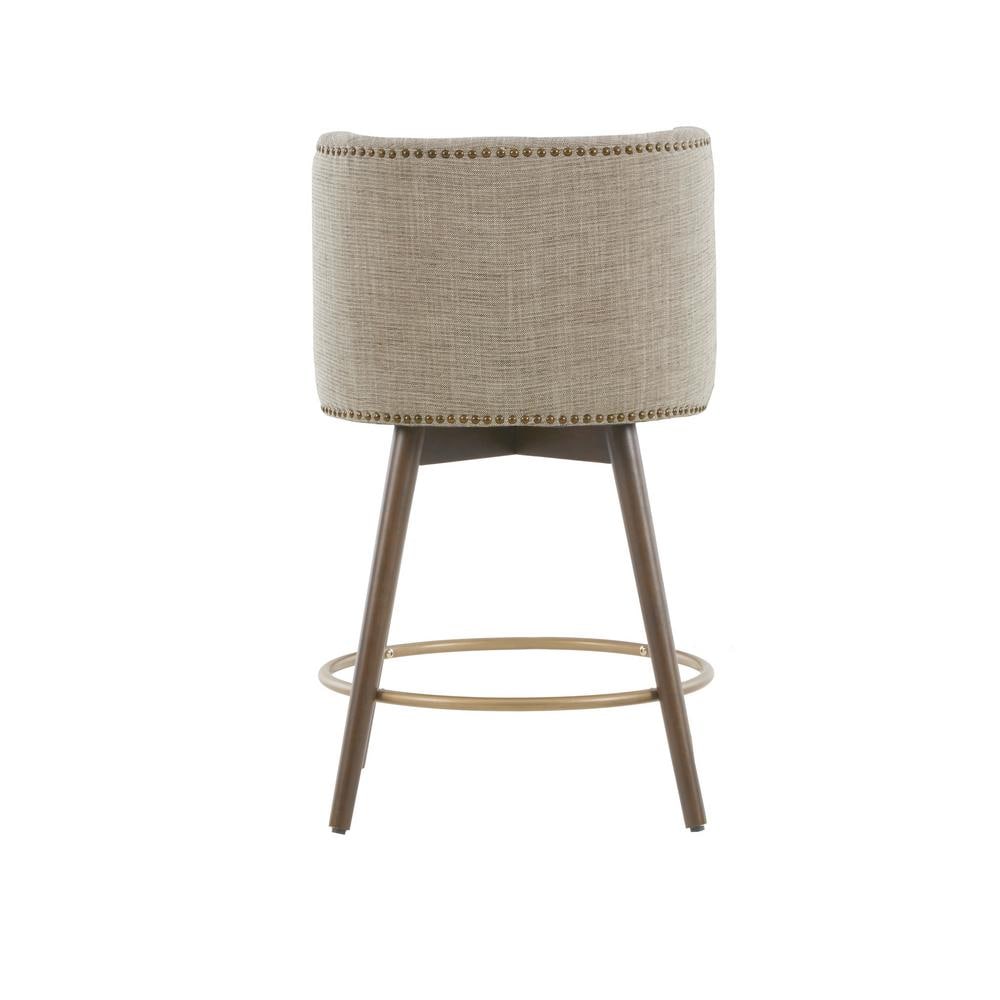 Grey Multi Tweed Swivel Counter Stool with Walnut Wood Legs