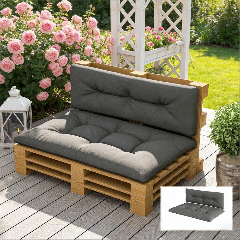 2-Pieces Rectangular Outdoor Thick Tufted Bench Cushion, Sofa Cushion Replacement Set, Chair Pallet Cushions, Dark Gray XJ-T3971P443788