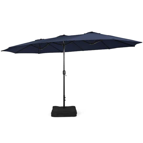 Gymax 15 ft. Market Double-Sided Twin Patio Umbrella in Navy