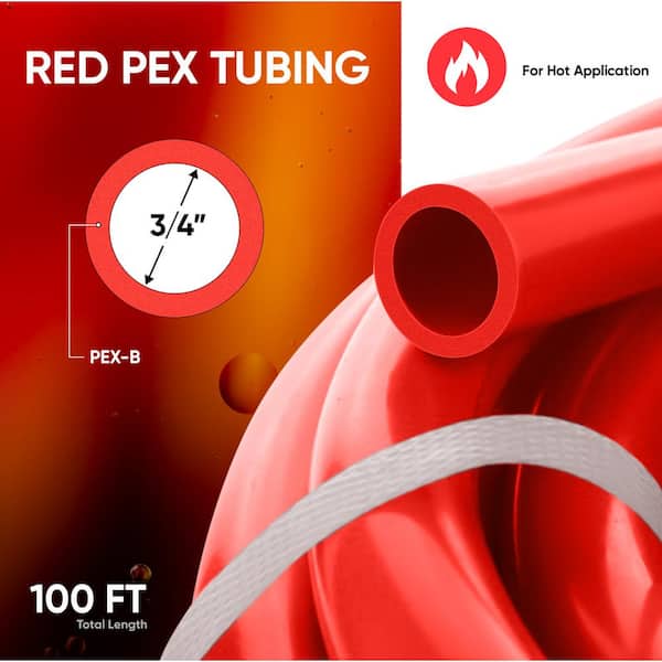 Happybuy 3/4 PEX Tubing 500Ft Non-Barrier PEX Pipe Red Pex-b Tube Coil
