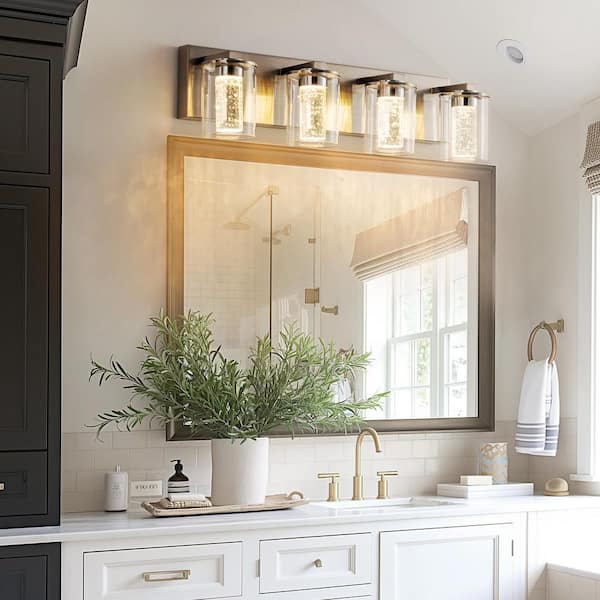 24 in. 4-Light Brushed Nickel LED Vanity Light Bar with Dimmable White/Neutral/Warm Light for Powder Room