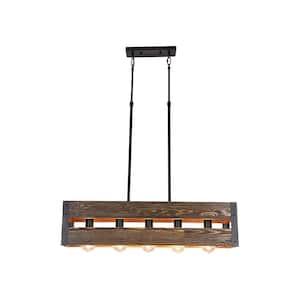 31.5 in. 5-Light Brown Rustic Wooden Industrial Island Pendant Light, No Bulbs Included