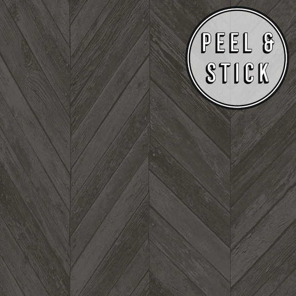 Unbranded Herringbone Wood Dark Grey Vinyl Peelable Roll (Covers 30.75 sq. ft.)